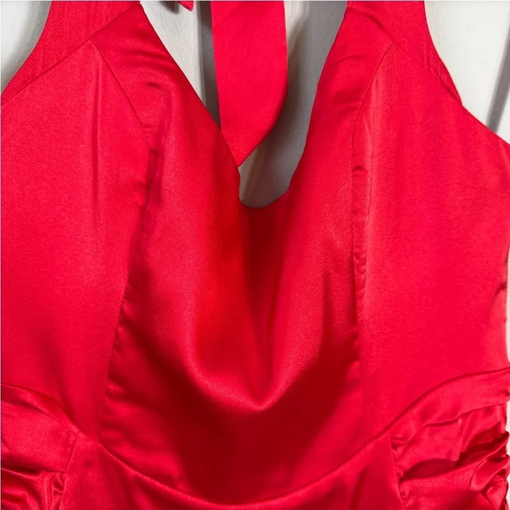 SAINTS + SECRETS NWT Red Satin Halter Ruched Mini Dress Bodycon Size 10 - Picture 10 of 13